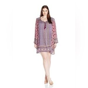 Boho Printed Shift Dress in Purple and Pink